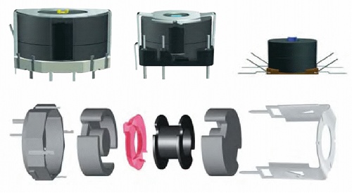 Example of assembling a magnetic circuit from P-configured ferrite cores